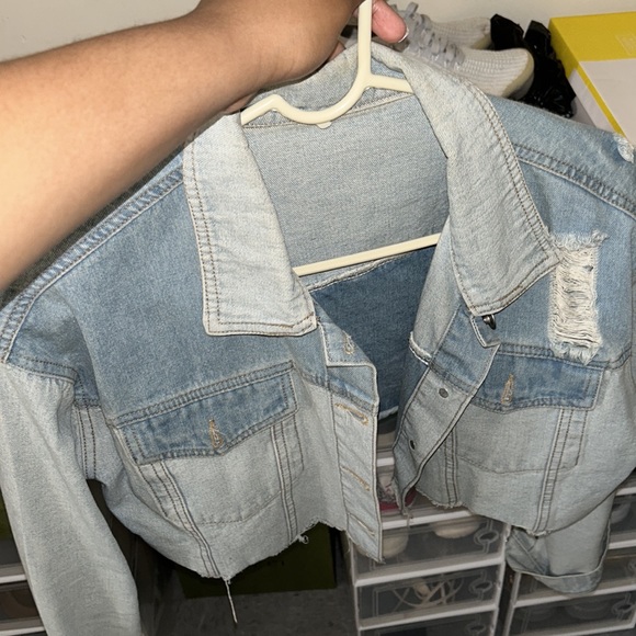 Cropped Jean Jacket w Rips - Picture 3 of 3